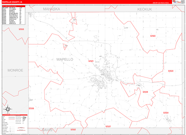 Wapello County, IA Zip Code Wall Map