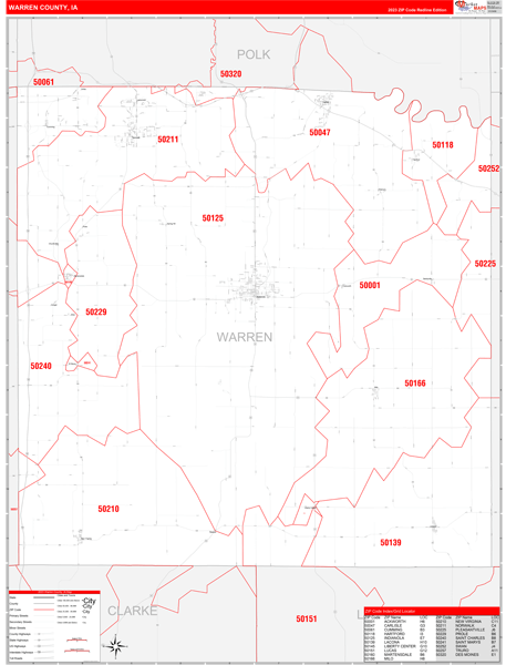 Warren County, IA Wall Map Red Line Style