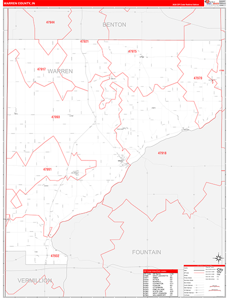 Warren County, IN Zip Code Map
