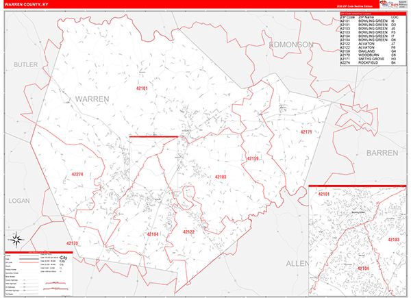 Warren County, KY Zip Code Map