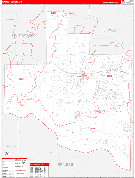 Warren County, MO Map Red Line Style