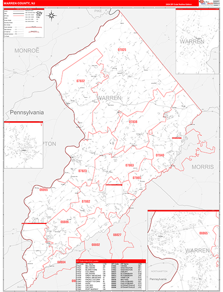 Warren County, NJ Zip Code Map