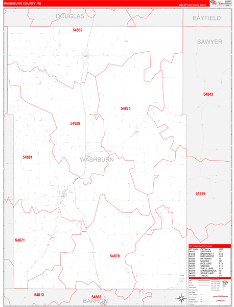 Washburn County Digital Map Red Line Style