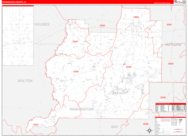 Washington County, FL Zip Code Wall Map
