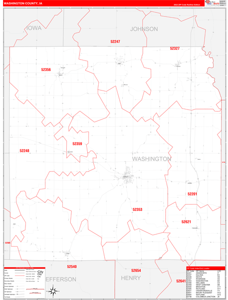 Washington County, IA Wall Map Red Line Style