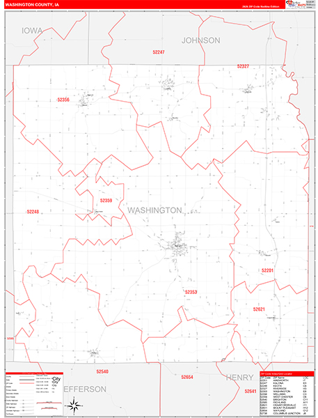 Washington County, IA Zip Code Wall Map