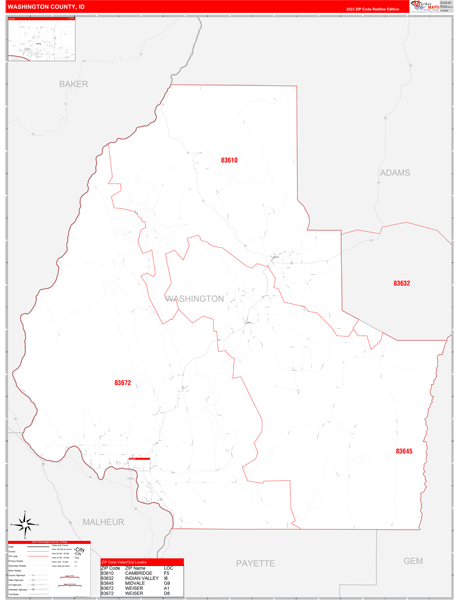 Washington County Wall Map Red Line Style