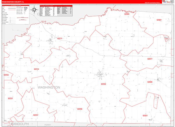 Washington County, IL Zip Code Map