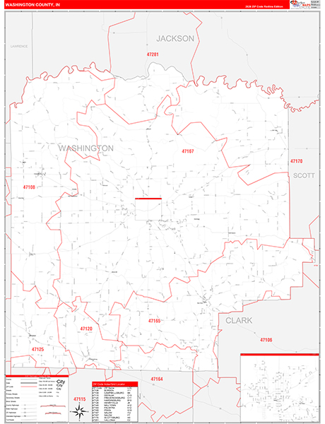Washington County, IN Zip Code Map