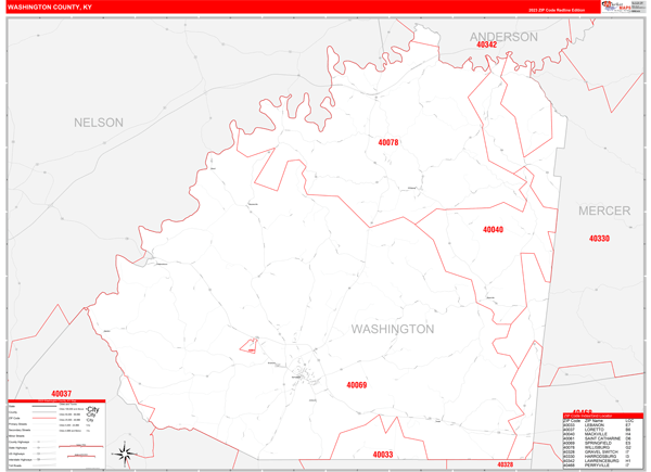Washington County, KY Zip Code Map