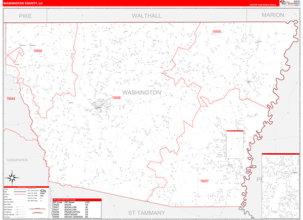 Washington Parish (County), LA Zip Code Wall Map