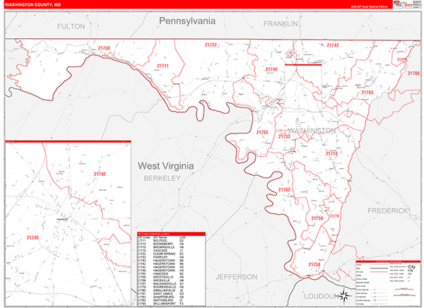 Washington County, MD Zip Code Wall Map