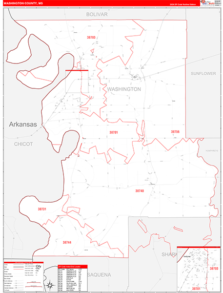 Washington County, MS Zip Code Map