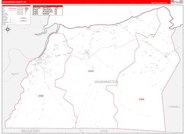 Washington County, NC Zip Code Map