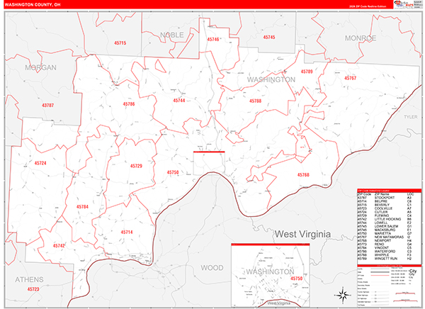 Washington County, OH Zip Code Map