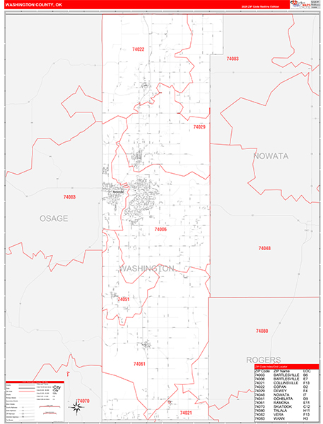 Washington County, OK Zip Code Map