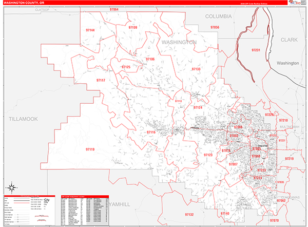 Washington County, OR Zip Code Wall Map