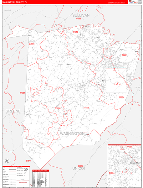 Washington County, TN Zip Code Map