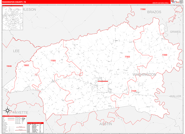 Washington County, TX Zip Code Map