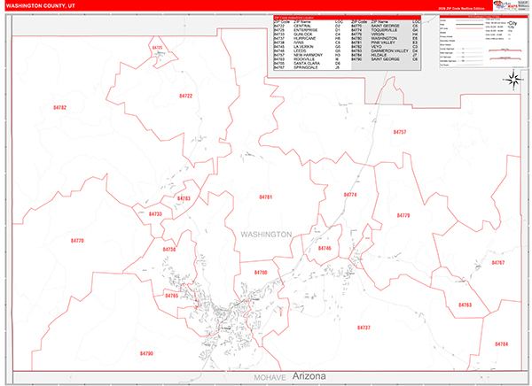 Washington County, UT Zip Code Map
