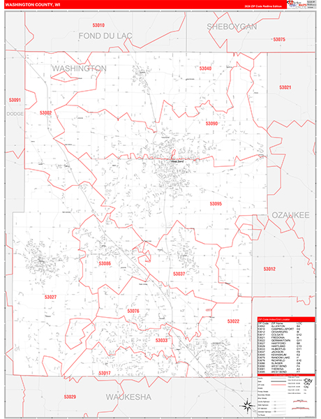 Washington County, WI Zip Code Wall Map