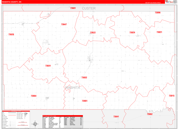 Washita County Wall Map Red Line Style