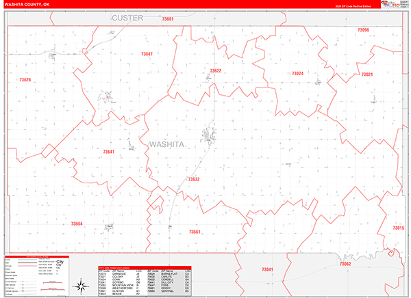 Washita County, OK Zip Code Map