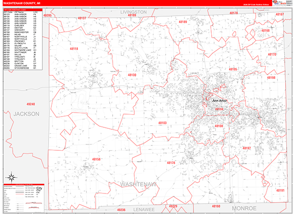 Washtenaw County, MI Zip Code Map