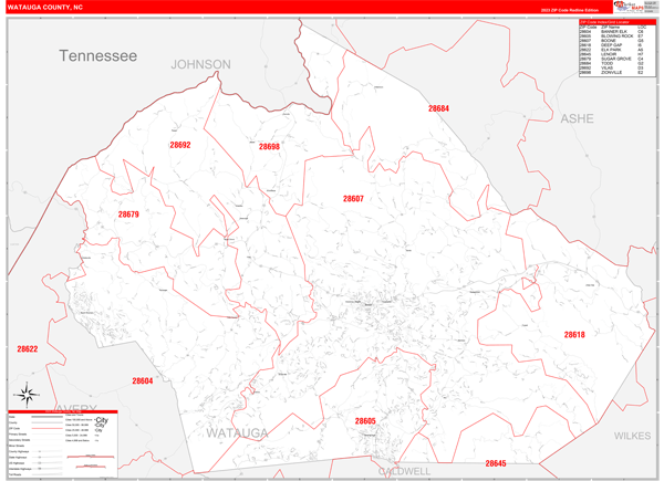 Watauga County Digital Map Red Line Style