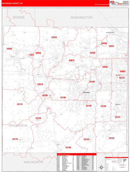 Waukesha County Digital Map Red Line Style