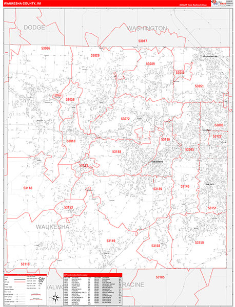 Waukesha County, WI Carrier Route Wall Map