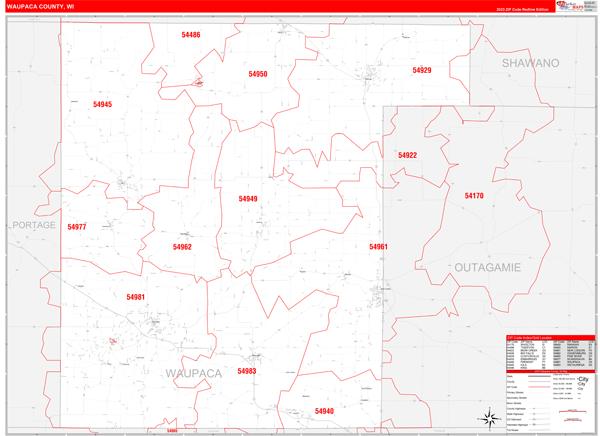 Waupaca County Digital Map Red Line Style