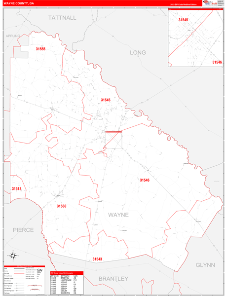 Wayne County Digital Map Red Line Style