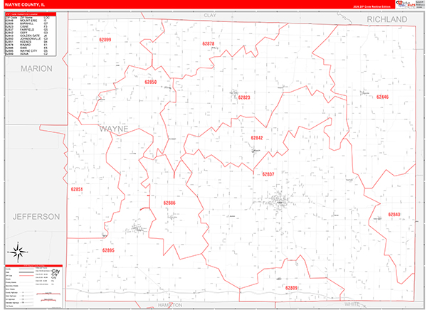 Wayne County, IL Zip Code Map