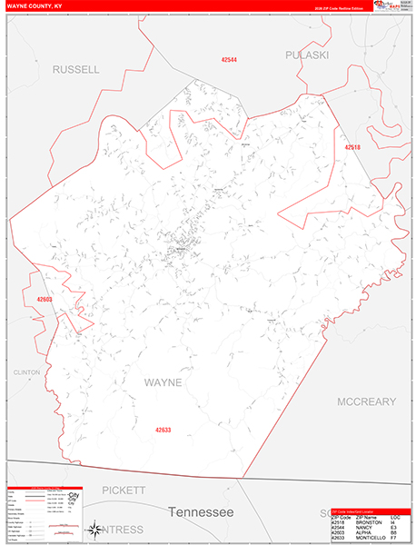 Wayne County, KY Zip Code Map