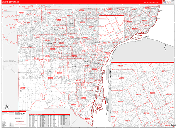 Wayne County, MI Zip Code Map