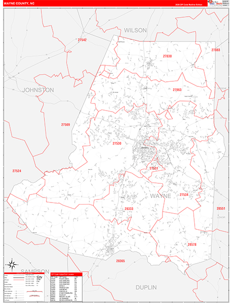 Wayne County, NC Zip Code Map