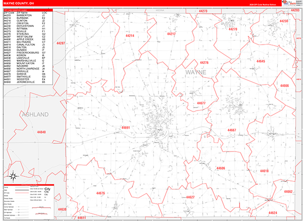 Wayne County, OH Zip Code Map