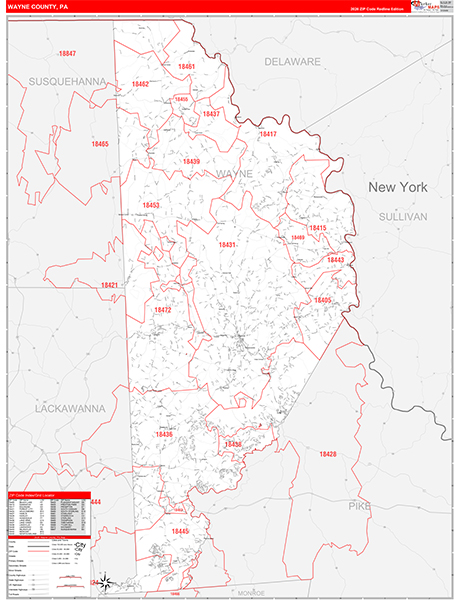 Wayne County, PA Zip Code Wall Map