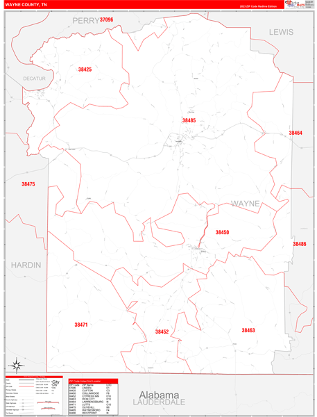 Wayne County, TN Zip Code Map