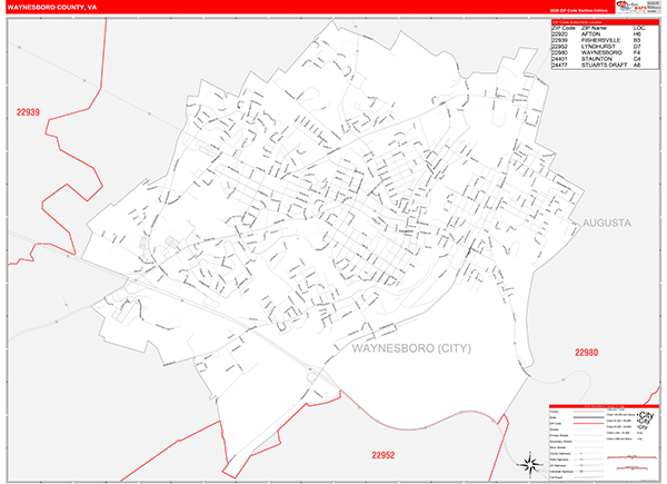 Waynesboro County, VA Zip Code Wall Map