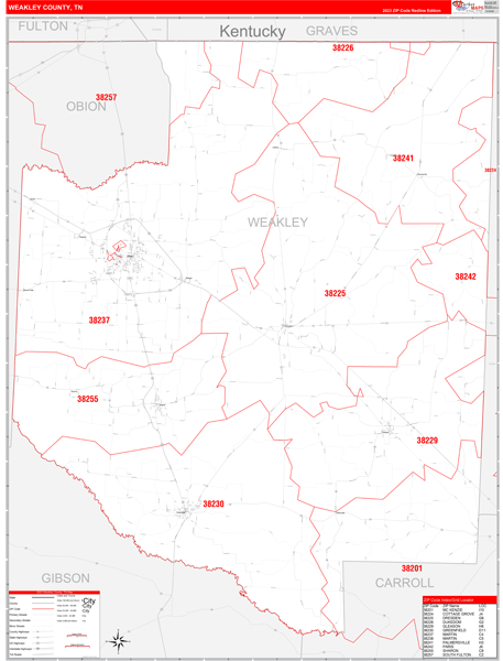 Weakley County, TN Zip Code Wall Map