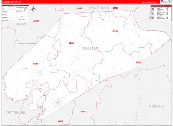 Webster County, KY Zip Code Wall Map