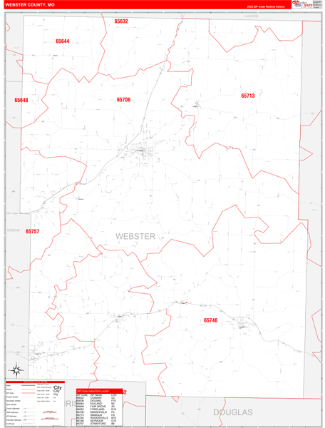 Webster County, MO Zip Code Wall Map