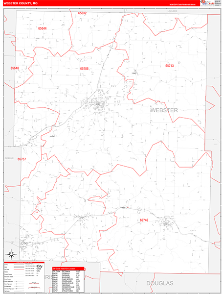 Webster County, MO Map Red Line Style