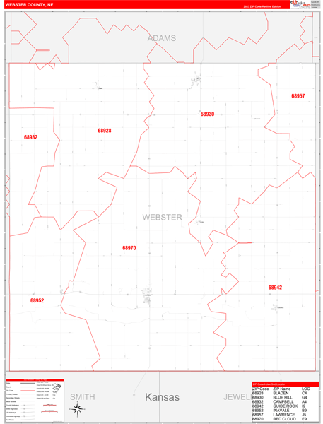 Webster County Wall Map Red Line Style