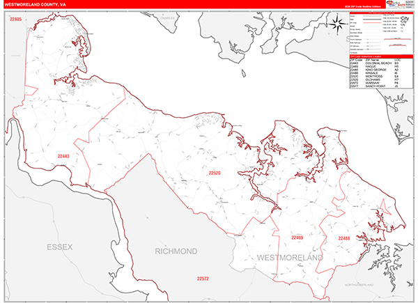 Westmoreland County, VA Zip Code Map