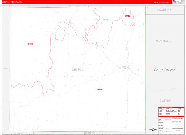 Weston County Wall Map Red Line Style