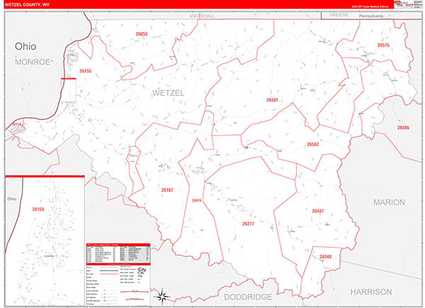 Wetzel County, WV Zip Code Map