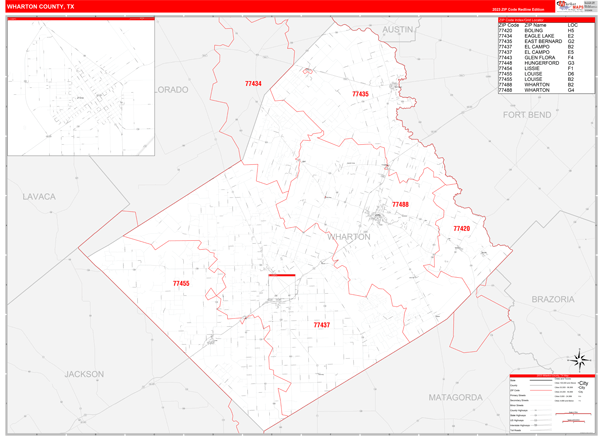 Wharton County Digital Map Red Line Style